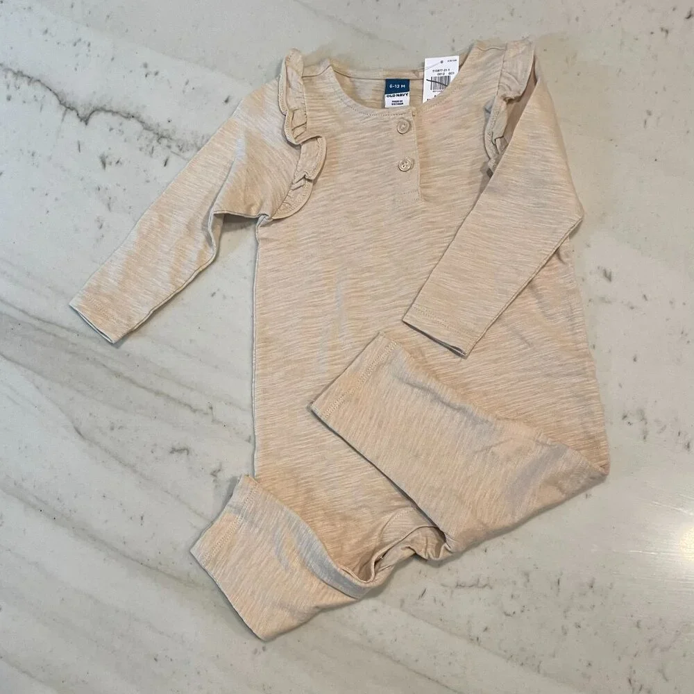 6-12mo PJ/romper, cream with ruffle shoulders -  NEW!